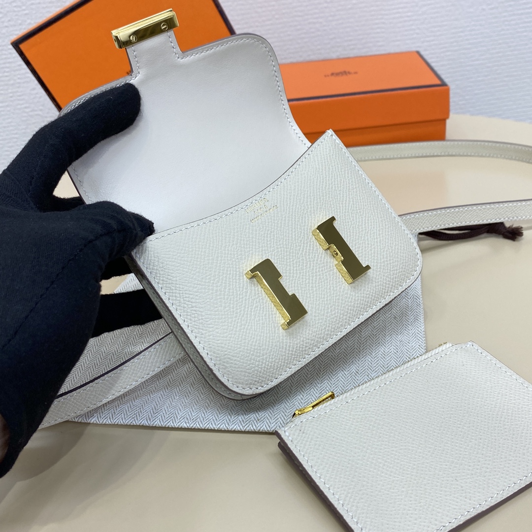 Hermes Constance Slim Wallet Belt Bag In White Epsom Leather